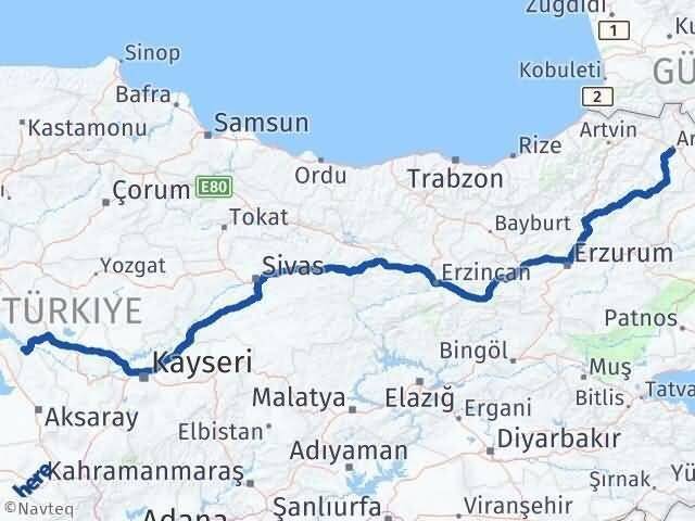 Ankara Evren Ardahan Arası Kaç Km - Yol Haritası
