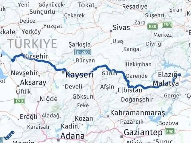 Ankara Evren Elazığ Arası Kaç Km - Yol Haritası