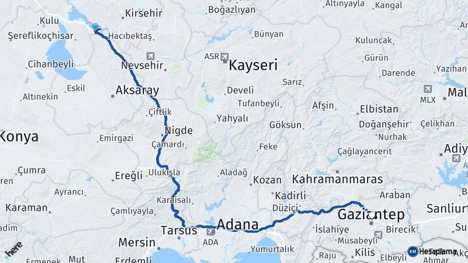 Ankara Evren Gaziantep Arası Kaç Km - Yol Haritası