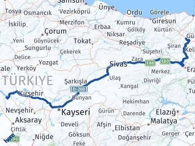 Ankara Evren Gümüşhane Arası Kaç Km - Yol Haritası