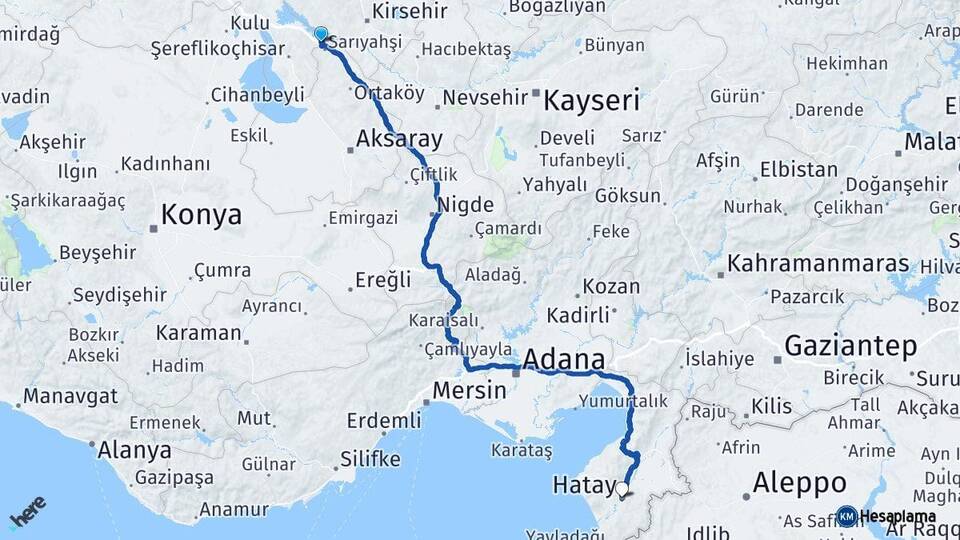 Ankara Evren Hatay Arası Kaç Km - Yol Haritası