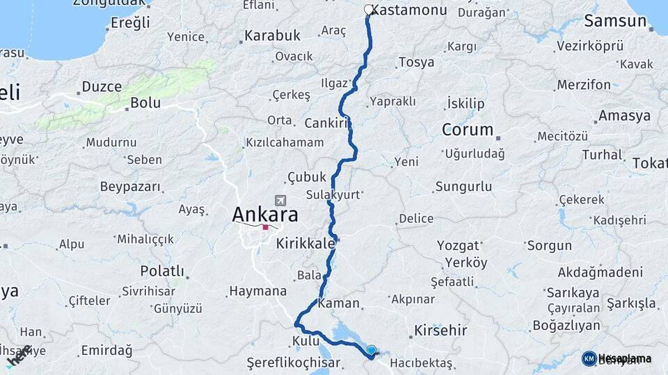 Ankara Evren Kastamonu Arası Kaç Km - Yol Haritası