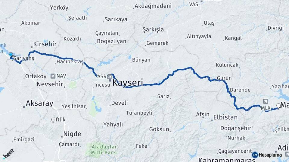 Ankara Evren Malatya Arası Kaç Km - Yol Haritası
