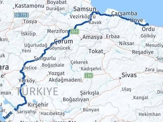 Ankara Evren Ordu Arası Kaç Km - Yol Haritası