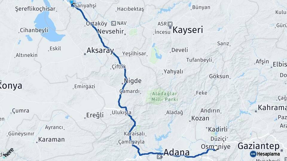 Ankara Evren Osmaniye Arası Kaç Km - Yol Haritası