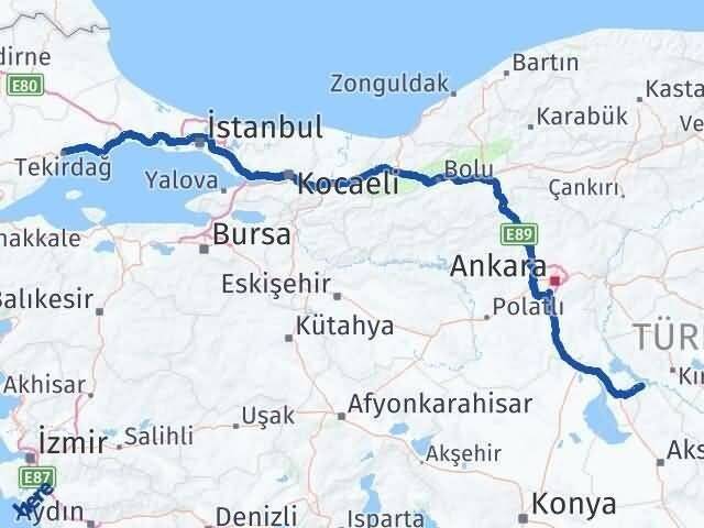 Ankara Evren Tekirdağ Arası Kaç Km - Yol Haritası