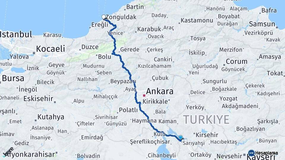 Ankara Evren Zonguldak Arası Kaç Km - Yol Haritası