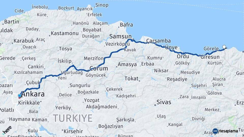 Ankara Eynesil Arası Kaç Km - Yol Tarifi