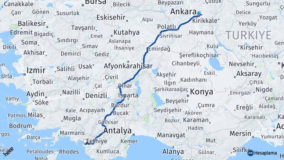 Ankara Fethiye Muğla Arası Kaç Km - Yol Haritası