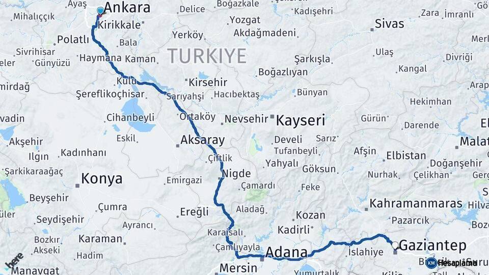 Ankara Gaziantep Arası Kaç Km - Yol Haritası