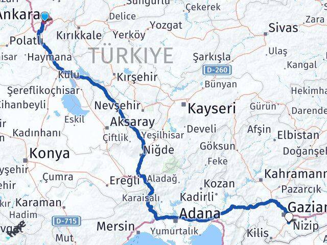 Ankara Gaziantep Havalimanı Arası Kaç Km - Yol Haritası