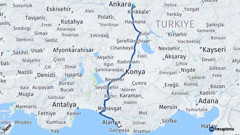 Ankara Gazipaşa Antalya Arası Kaç Km - Yol Haritası