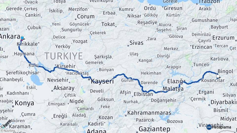 Ankara Genç Bingöl Arası Kaç Km - Yol Haritası