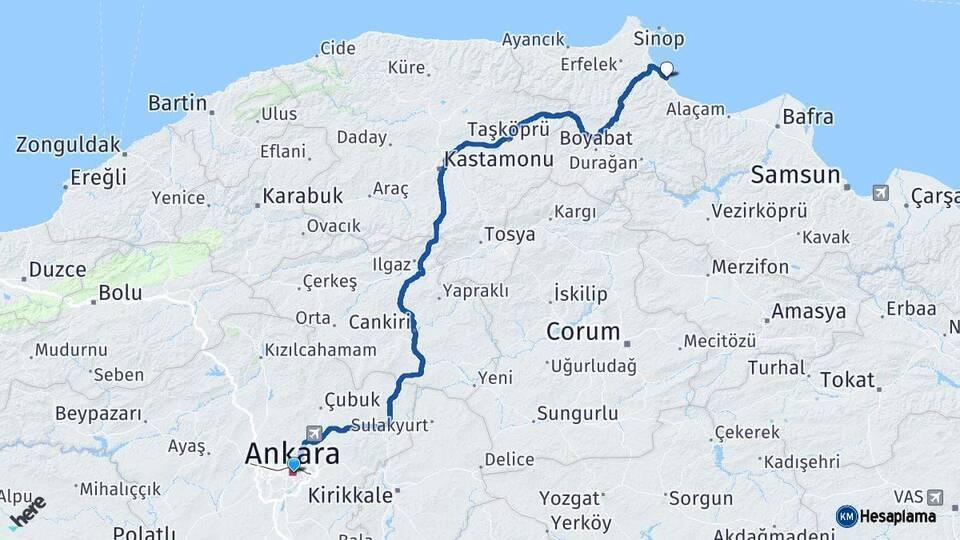 Ankara Gerze Arası Kaç Km - Yol Tarifi