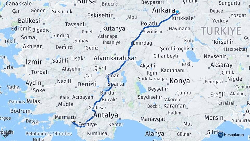 Ankara Göcek Fethiye Muğla Arası Kaç Km - Yol Haritası