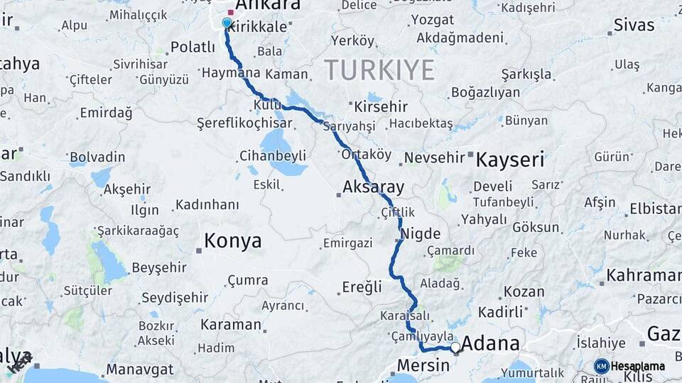 Ankara Gölbaşı Adana Arası Kaç Km - Yol Haritası