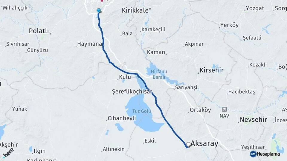 Ankara Gölbaşı Aksaray Arası Kaç Km - Yol Haritası