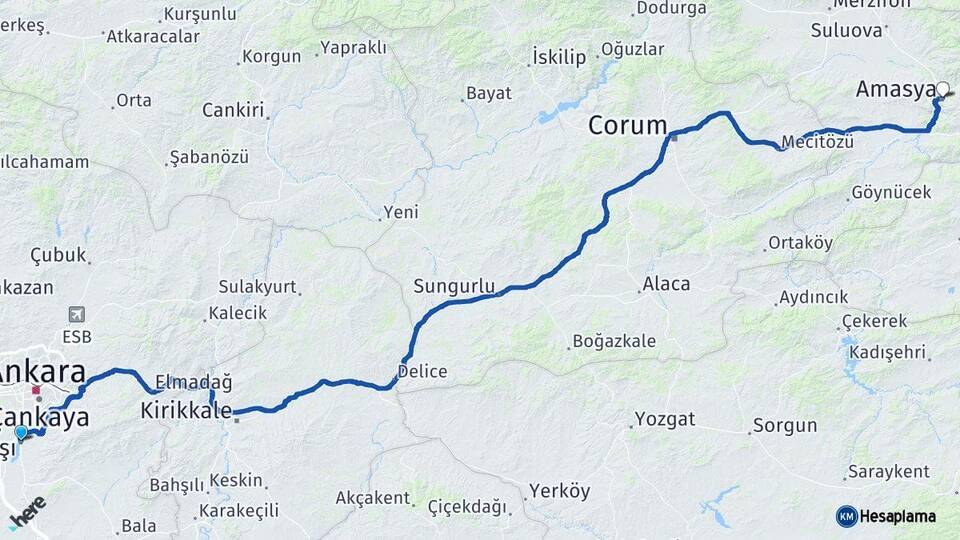 Ankara Gölbaşı Amasya Arası Kaç Km - Yol Haritası