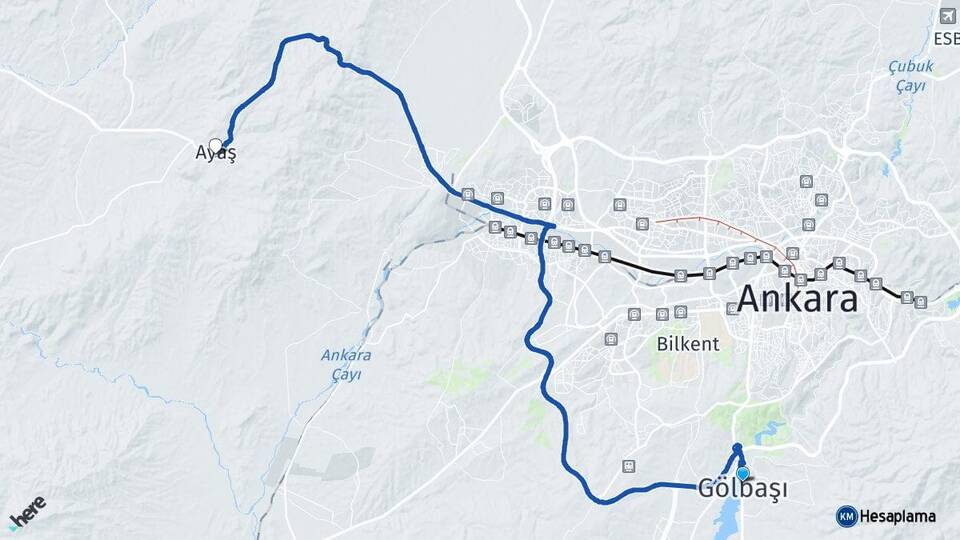 Ankara Gölbaşı Ayaş Arası Kaç Km - Yol Haritası