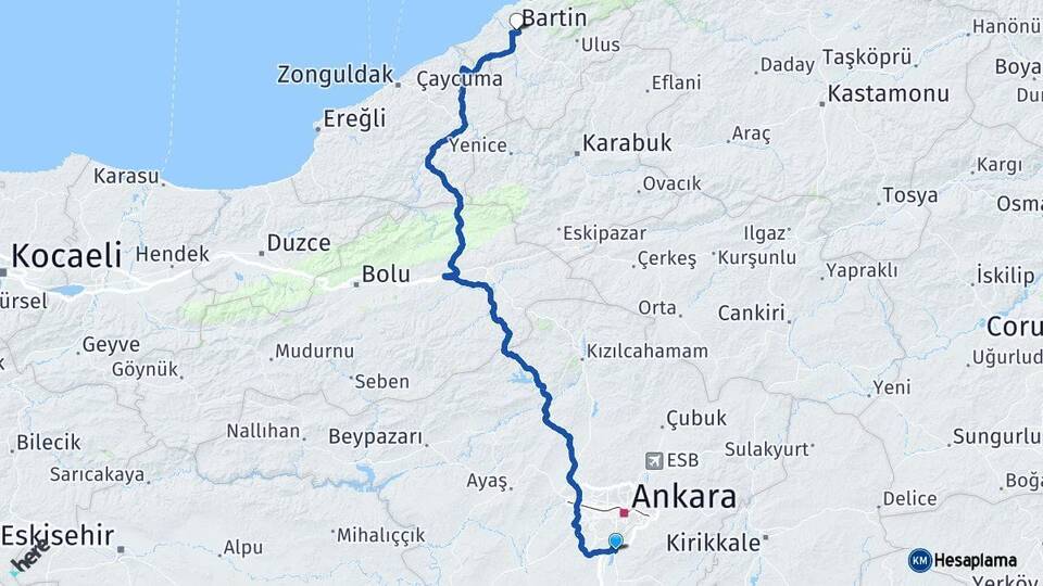 Ankara Gölbaşı Bartın Arası Kaç Km - Yol Haritası