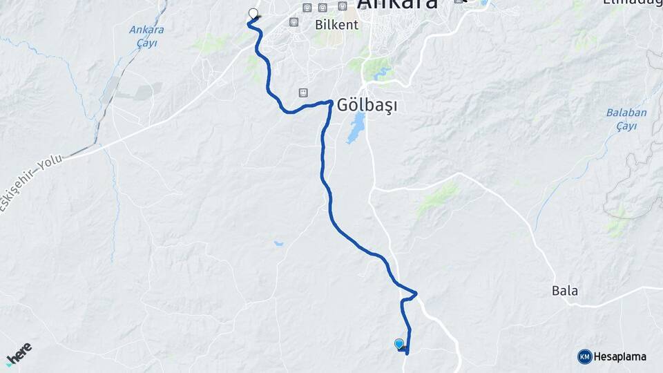Ankara Gölbaşı Bezirhane Etimesgut Arası Kaç Km - Yol Haritası