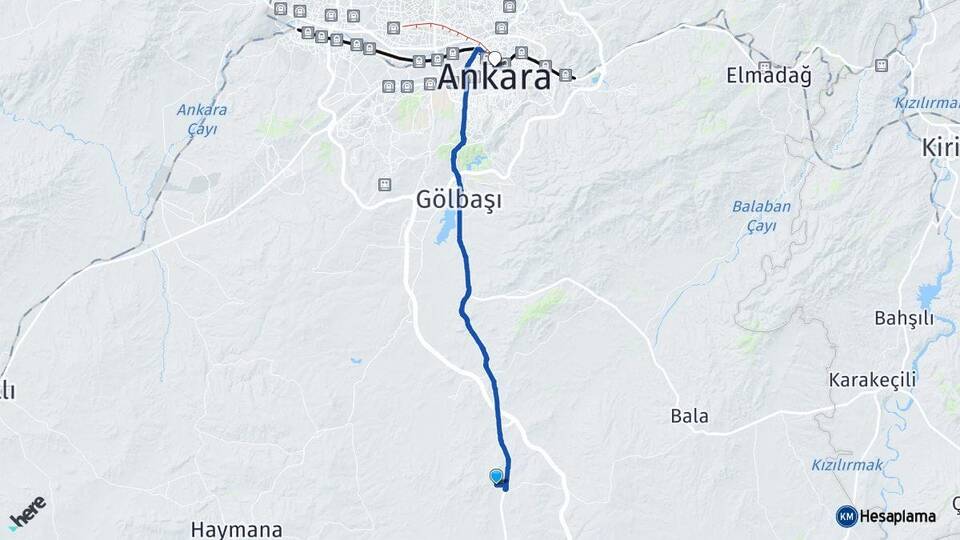 Ankara Gölbaşı Bezirhane Kızılay Çankaya Arası Kaç Km - Yol Haritası