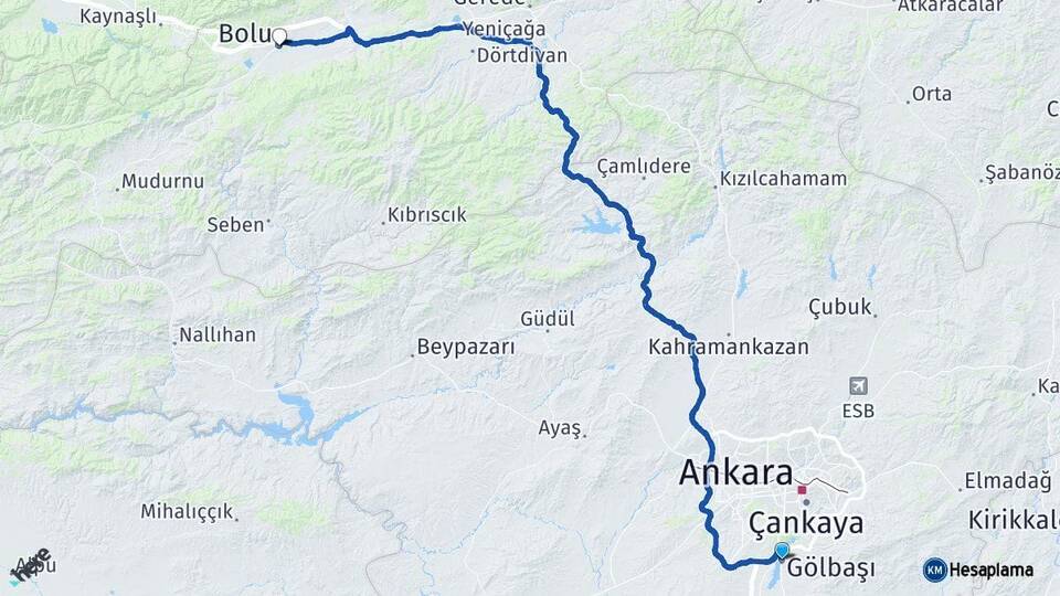 Ankara Gölbaşı Bolu Arası Kaç Km - Yol Haritası