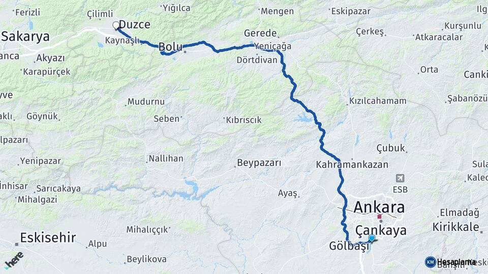 Ankara Gölbaşı Düzce Arası Kaç Km - Yol Haritası