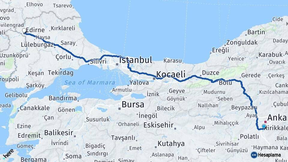Ankara Gölbaşı Edirne Arası Kaç Km - Yol Haritası
