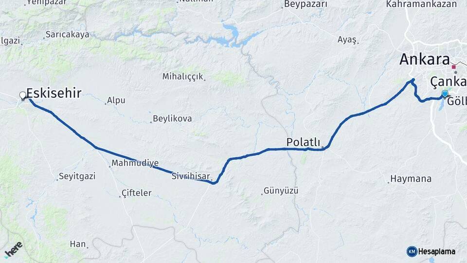 Ankara Gölbaşı Eskişehir Arası Kaç Km - Yol Haritası
