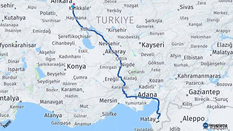 Ankara Gölbaşı Hatay Arası Kaç Km - Yol Haritası