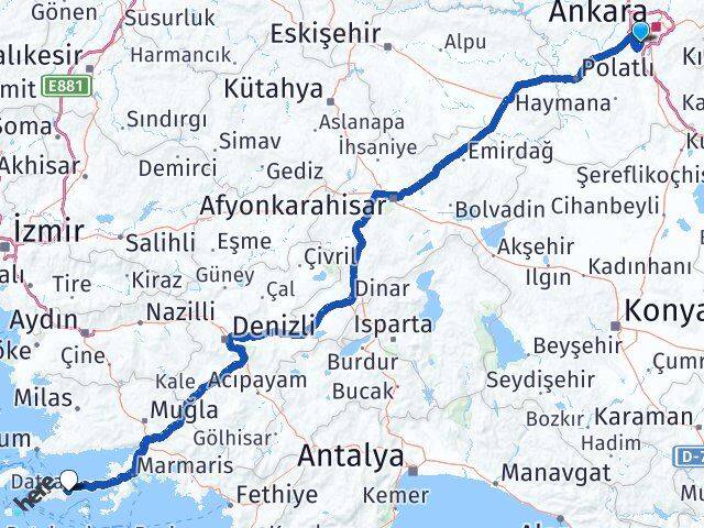 Ankara Gölbaşı İncek Datça Muğla Arası Kaç Km - Yol Haritası