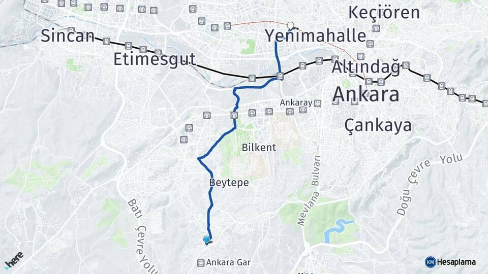 Ankara Gölbaşı İncek Demetevler Yenimahalle Arası Kaç Km - Yol Haritası