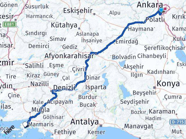 Ankara Gölbaşı İncek İçmeler Marmaris Muğla Arası Kaç Km - Yol Haritası