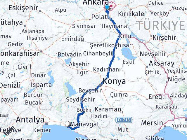Ankara Gölbaşı İncek Side Manavgat Antalya Arası Kaç Km - Yol Haritası