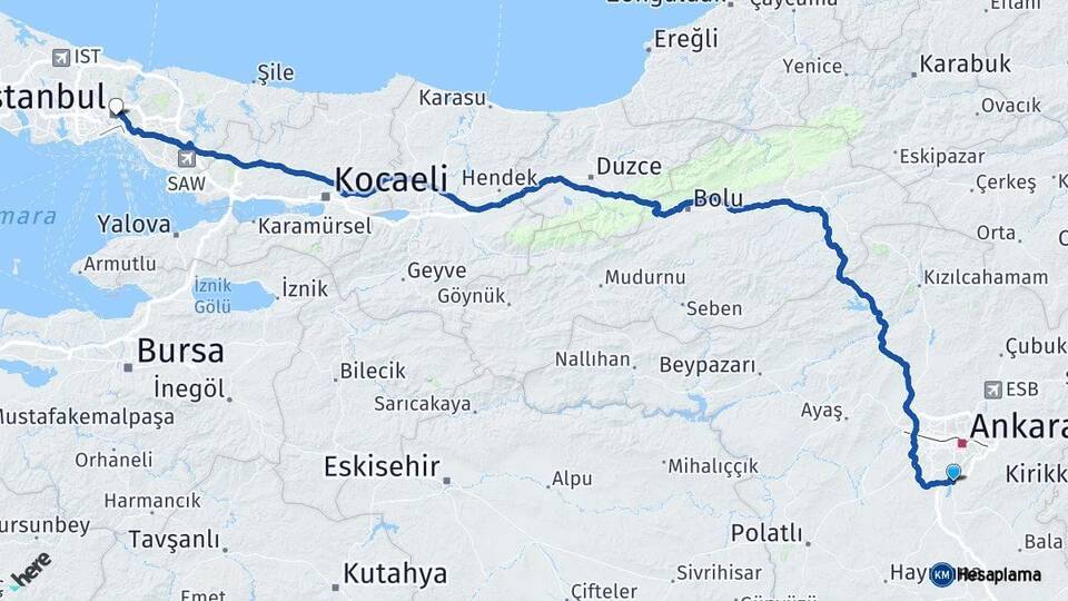 Ankara Gölbaşı İstanbul Arası Kaç Km - Yol Haritası