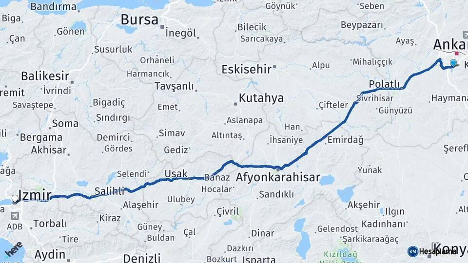 Ankara Gölbaşı İzmir Arası Kaç Km - Yol Haritası