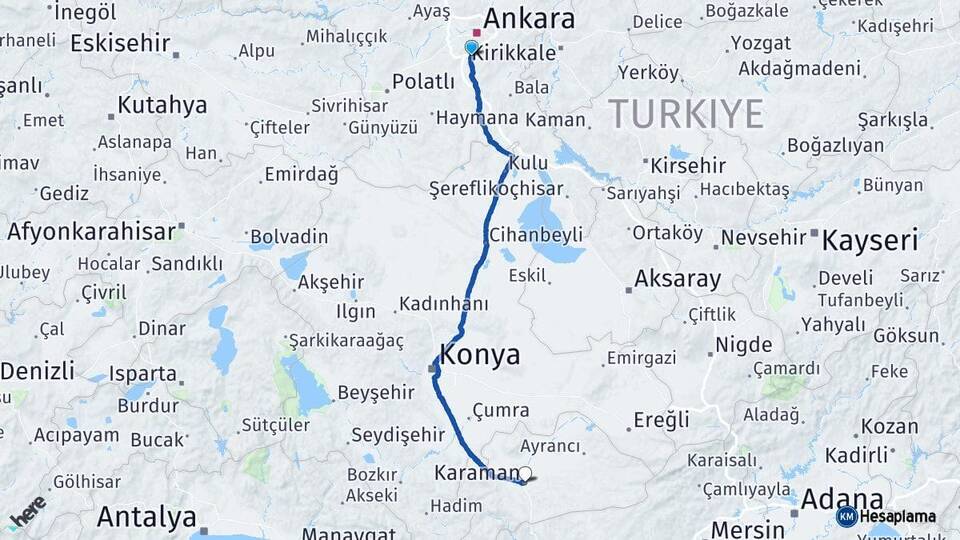Ankara Gölbaşı Karaman Arası Kaç Km - Yol Haritası