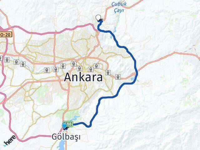 Ankara Gölbaşı Karşıyaka Pursaklar Arası Kaç Km - Yol Haritası