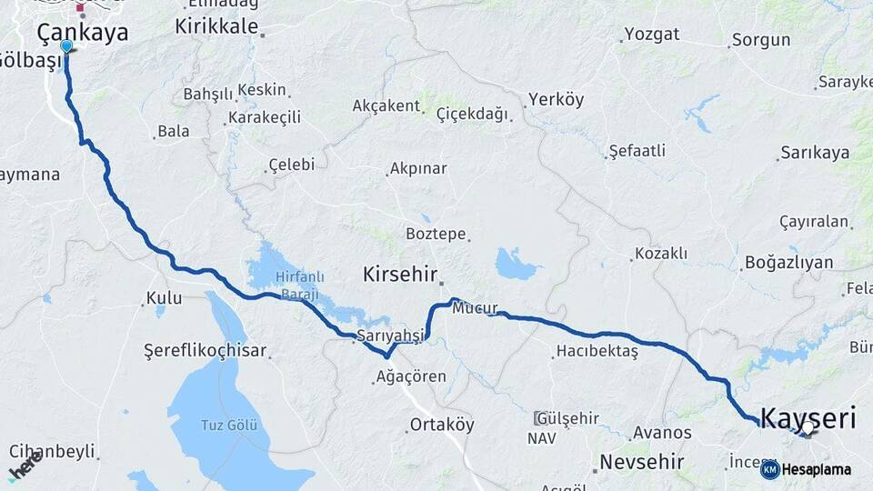 Ankara Gölbaşı Kayseri Arası Kaç Km - Yol Haritası