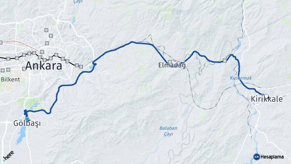 Ankara Gölbaşı Kırıkkale Arası Kaç Km - Yol Haritası