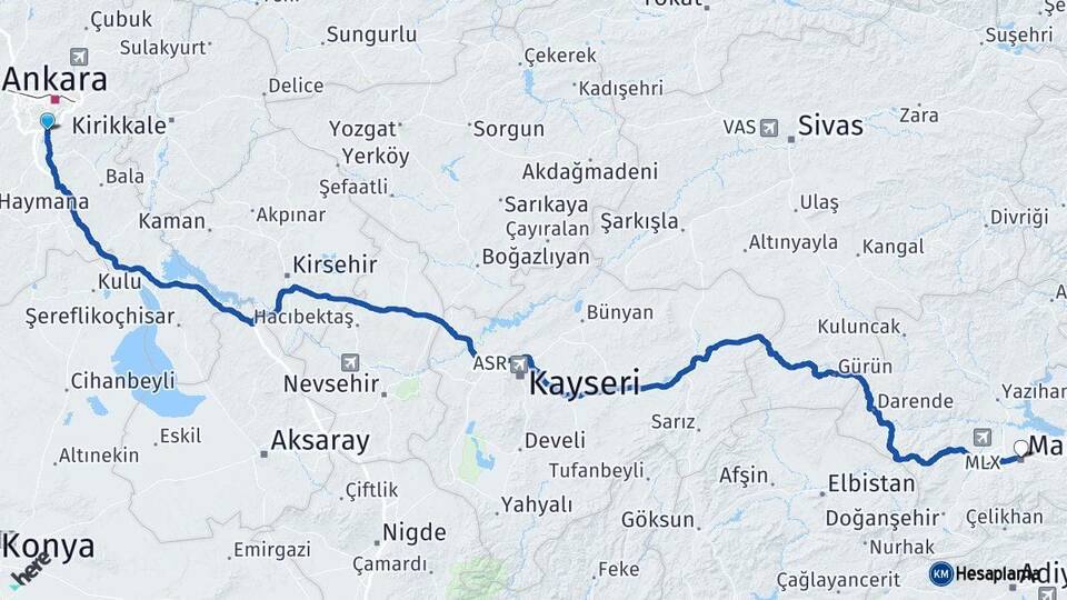 Ankara Gölbaşı Malatya Arası Kaç Km - Yol Haritası