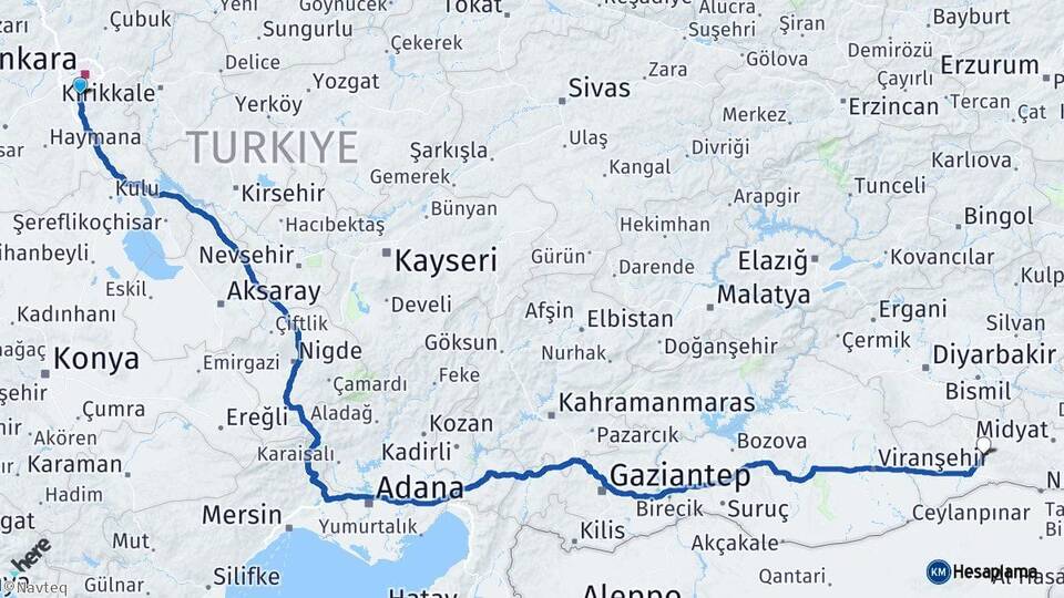 Ankara Gölbaşı Mardin Arası Kaç Km - Yol Haritası