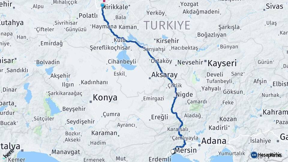 Ankara Gölbaşı Mersin Arası Kaç Km - Yol Haritası