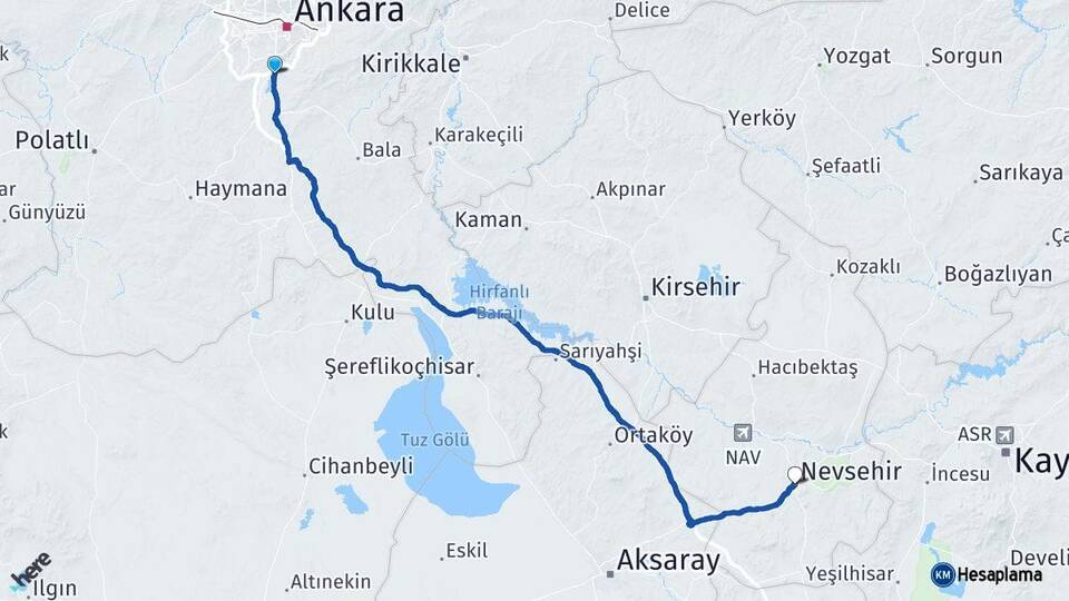 Ankara Gölbaşı Nevşehir Arası Kaç Km - Yol Haritası