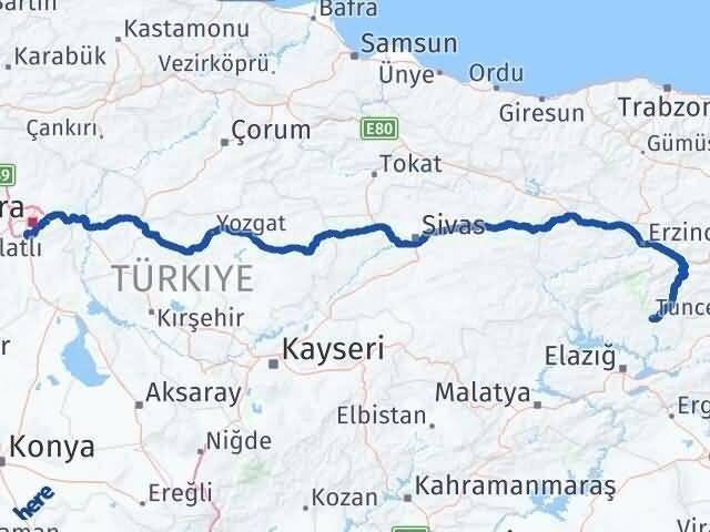 Ankara Gölbaşı Tunceli Arası Kaç Km - Yol Haritası