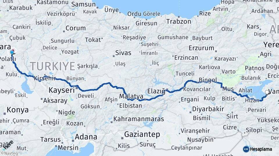 Ankara Gölbaşı Van Arası Kaç Km - Yol Haritası