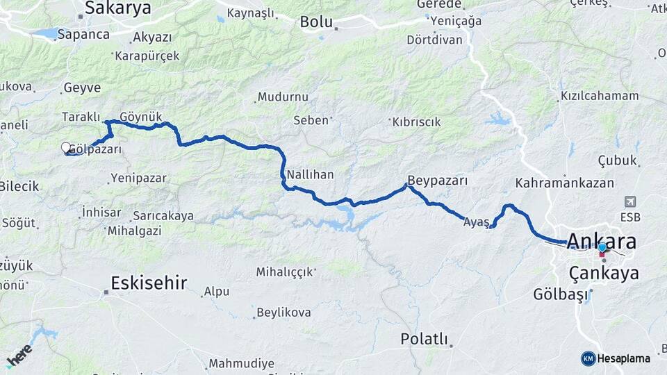 Ankara Gölpazarı Bilecik Arası Kaç Km - Yol Haritası