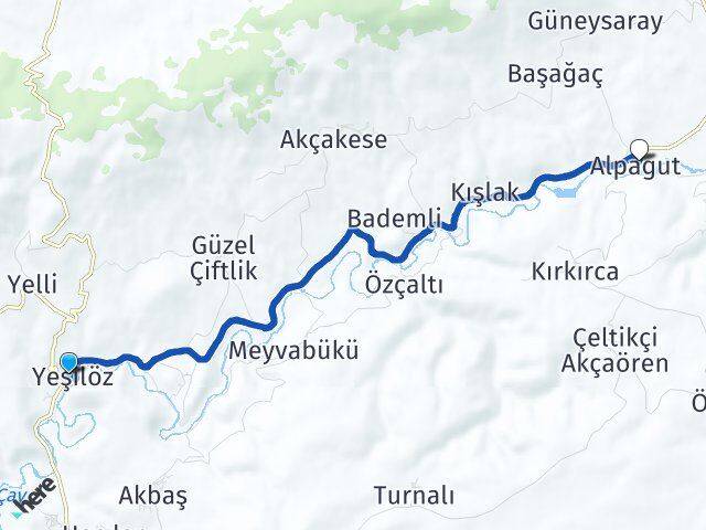 Yeşilöz Alpagut Arası Kaç Km - Yol Tarifi
