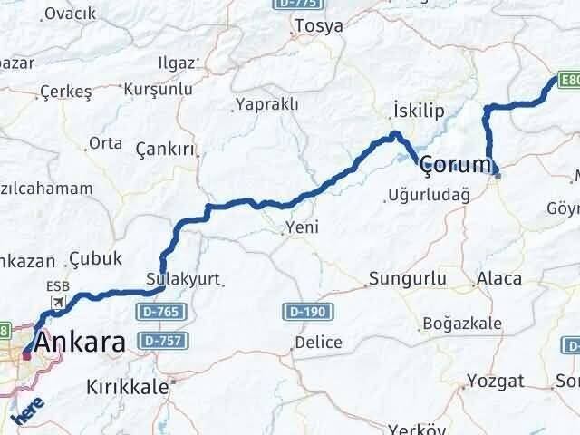 Ankara Gümüşhacıköy Amasya Arası Kaç Km - Yol Haritası